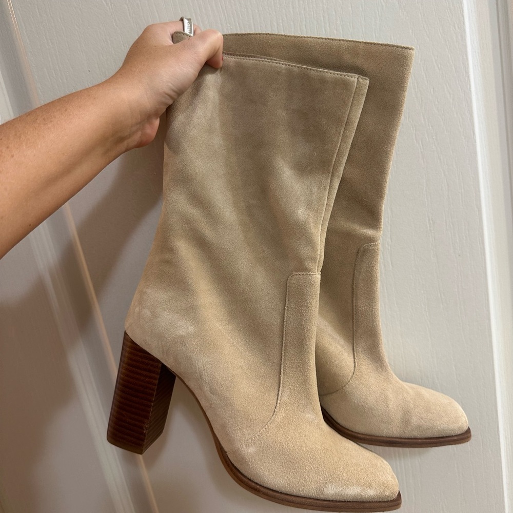 Dolce Vita Cream Suede Heeled Boots